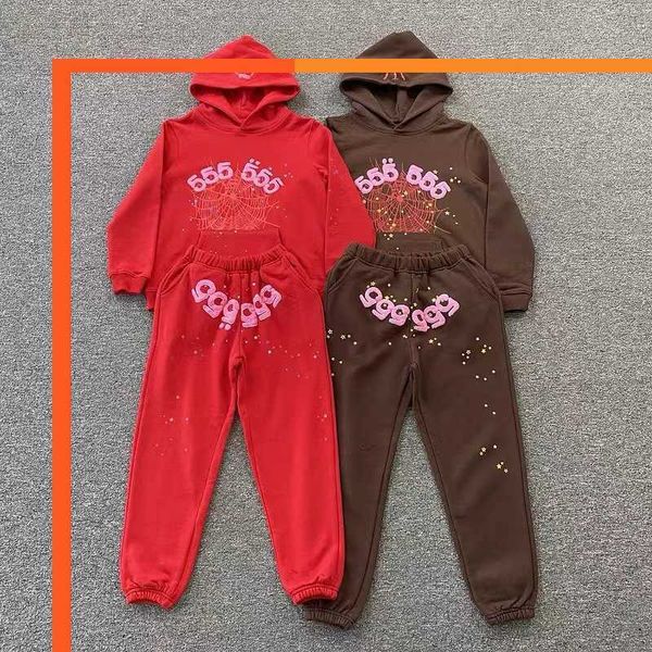 

men's hoodies sweatshirts young thug foam print sp5der 555555 hoodies pullover set brown fashion tracksuit spider web hoody sweatshirt, Black