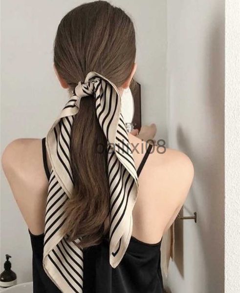 

scarves luna dolphin women retro sunscreen small silk scarf 70x70cm beige strip chiffon headbands bandana bag ribbon neckerchief hijab j2308, Blue;gray