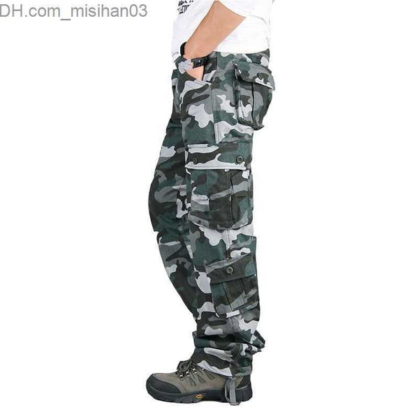 

men's pants camo cargo pants men's casual multi pocket combat loose trousers army tactical pants hombre 44 z230801, Black