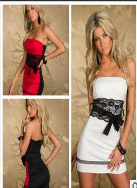 

white red lace none sleeves lingerie m l xl women none sleeves clubwear dress club dress slim skirt with belt7496588, Red;black