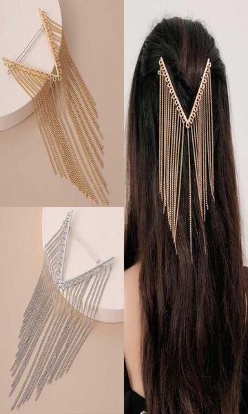 

1pcs elegant crystal long tassel chain hairpin barrettes for women hair clip hair accessories7328809, Golden;silver