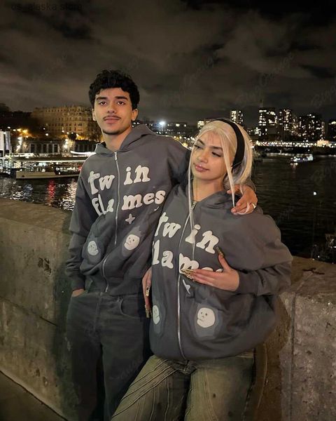 

men's hoodies sweatshirts new harajuku puff print zip hoodies y2k clothes couples sweatshirt women goth streetwear grunge clothing ove, Black