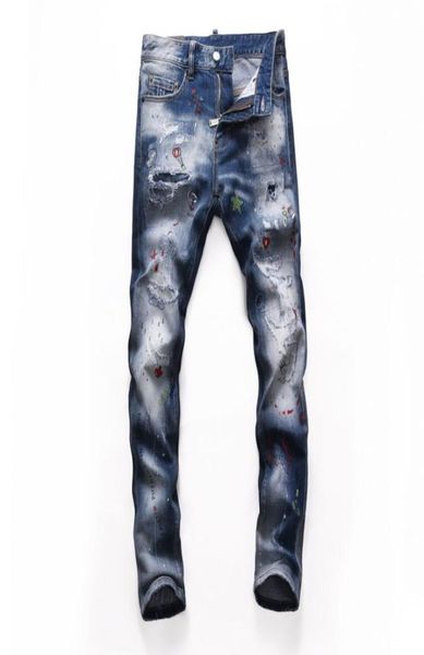 

mens ripped distressed grey jeans fashion designer slim fit washed motocycle denim pants panelled hip hop biker trousers nj827943329, Blue