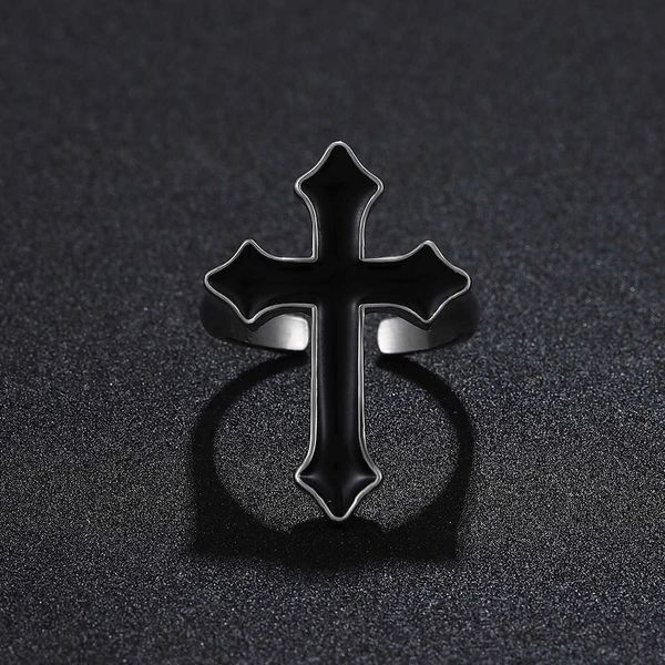 

hip hop vintage black cross ring for men punk gothic and women adjustable religious christian holiday gift jewelry, Silver