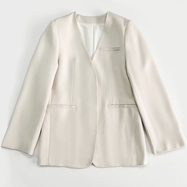 

toteme women viscose v-neck blazer long sleeve loose suit coat jacket, Black;brown
