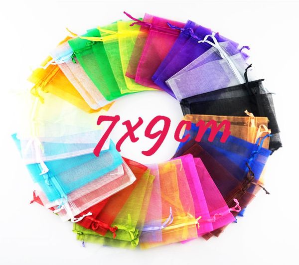 

7x9cm whole christmas gift 100pcs beautiful mixed colour organza pouch jewelry gift bag for wedding festival3809273, Pink;blue