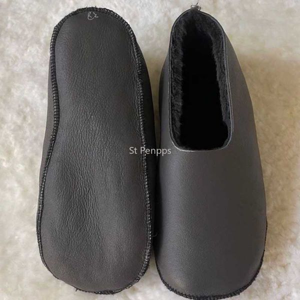 

slippers sheepskin socks genuine fur one plus fleece extra thick cold-proof and moisture-proof home warm wool socks men and women, Black