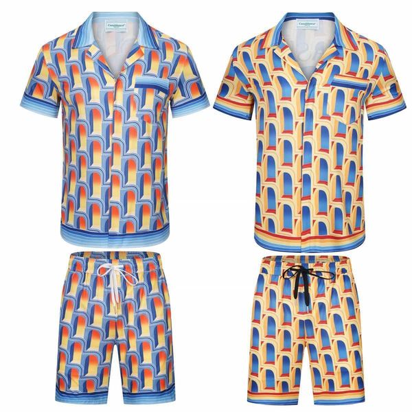 

2023 new casablanca window full print short sleeve shirt casual set button up shirt, White;black