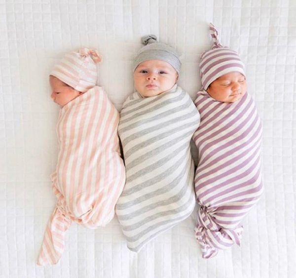 

newborn stripe swaddle blankets hats set euro america baby bedding infant toddlers stretchy super soft swaddles receiving blanket5512312