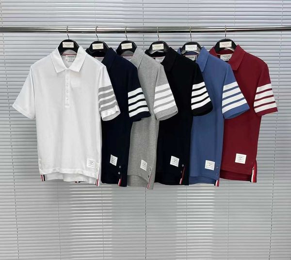 

direct sale tb stripe pure cotton t-shirt trendy men and women couple costume fashion paul polo shirt lapel brand short sleeve, White;black