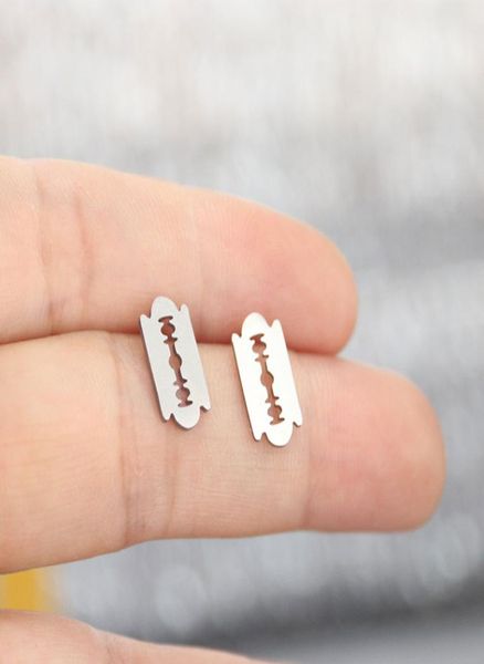 

new whole 10 pair gothic earrings shaver blade stainless steel earring stud geeks unique design ear jewelry gift for women men6252512, Golden;silver