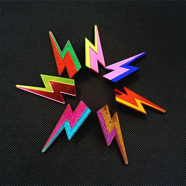 

glitter lightning acrylic stud earrings for women multicolor jewelry mirror trendy fashion summer classic accessories, Golden;silver