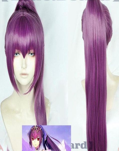 

anime fate grand order fgo scathach ponytail cosplay wig dark purple long hair4073289, Black