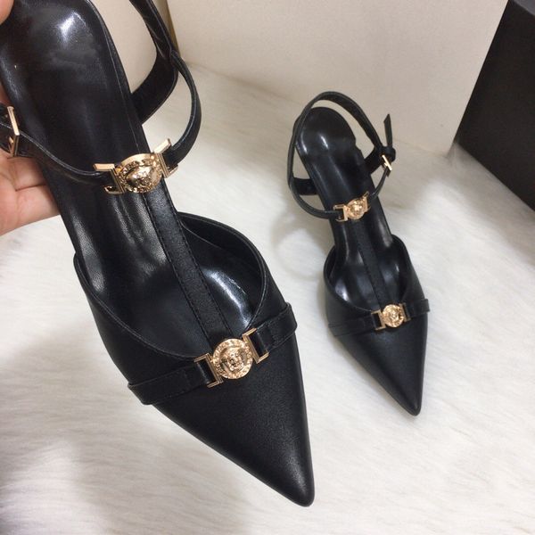 

fashion luxury designer sandals women's summer banquet dress shoes high-heeled pumps pointed toe sling back women shoe eu size 35-42 02, Black