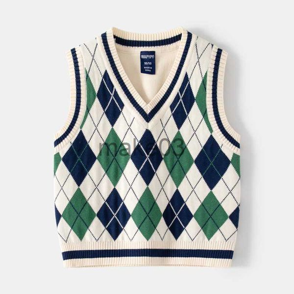 

cardigan 2023 ins new fashion boys sweater vest children autumn winter vest knit sweater plaid boys vest j230801, Blue