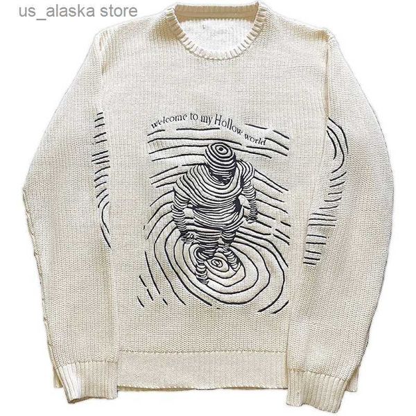 

men's sweaters y2k clothes pullovers sweaters line pattern stripes women's knitted streetwear oversized harajuku o neck knitwear, White;black