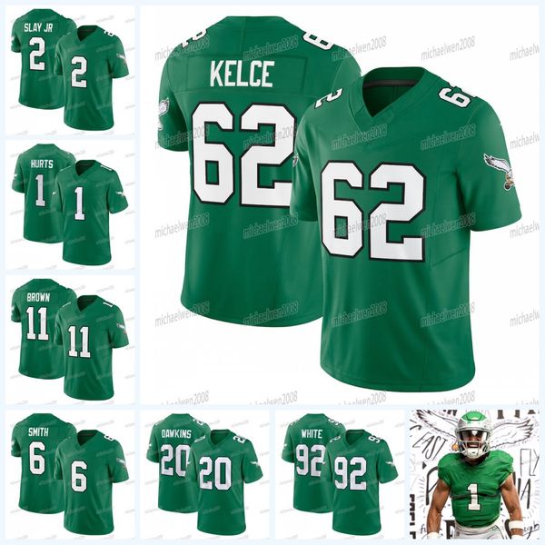 

jason kelce jalen hurts eagles kelly green football jersey aj brown devonta smith d'andre swift brian dawkins haason reddick nolan jale, Black;red