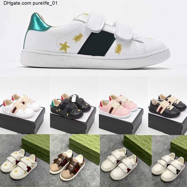

kids italy bee casual shoes boys girls star white flat leather shoe green red stripe embroidered chirdren sport snake size 26-35, Black