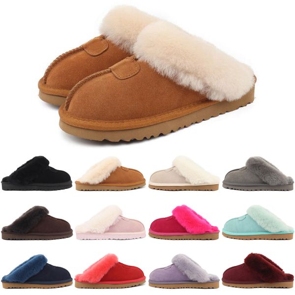 

designer wool slippers winter booties slides snow moccasins scuffs plush rubber indoor classic non slip mens women sports sneakers trainers, Black