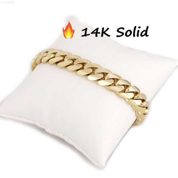 

Handmade Italian Handicraft Hip Jewelry 15mm 14k Real Solid Yellow Gold Miami Cuban Link Bracelet for Men