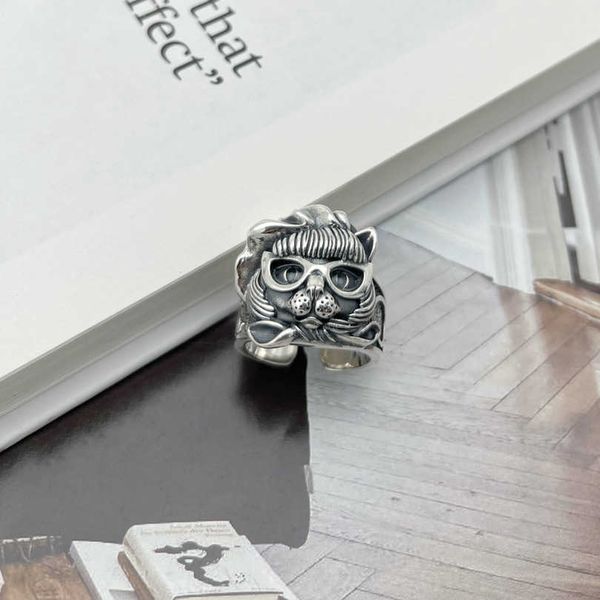 

chrome heart sterling silver ring glasses cat head cat s925 silver ring design cute small animal open ring children
