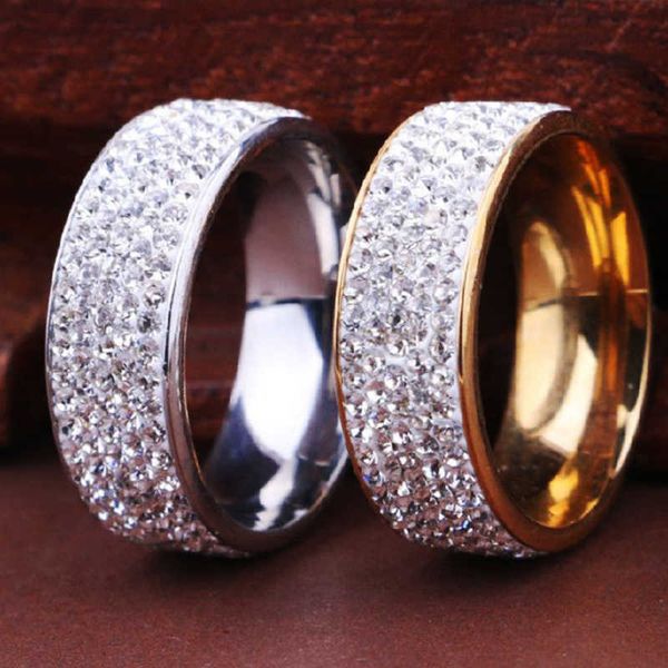 

luxury stainless steel ring for women men crystal rhinestone fashion jewelry wedding engagement rings, Silver