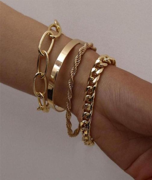 

charm bracelets 4 pieces set of hiphop cshaped bracelet simple thread exaggerated set punk metal rope jewelry gift199i8809962, Golden;silver