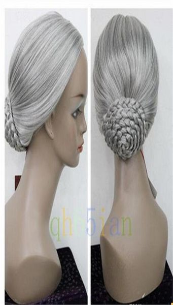 

new retro gray braid hair bun women granny party cosplay wigs1358020, Black