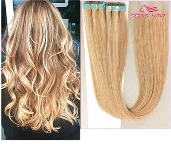 

18 20 22 24 inch skin weft pu tape in human hair extensions 80g 100 gram full head adhesive brazilian remy hair8275617, Black