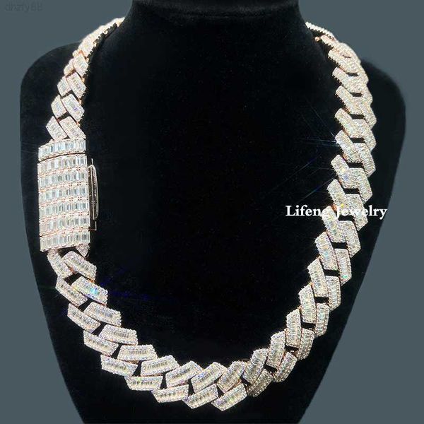 

baguette cut 925 silver miami vvs moissanite cuban chain past diamond tester iced out men hip hop cuban link necklace