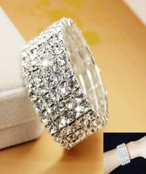 

amandabridal five rows silver rhinestone stretch bangle prom evening wedding party bridal jewelry bracelet accessories5725661, White