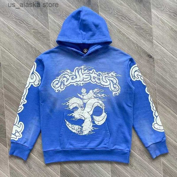 

men's hoodies sweatshirts blue hellstar hoodie flame letter print hellstar high street hip hop men women hoodies sportswear real p t230, Black