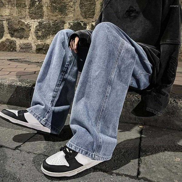 

men's jeans men's jeans chic men pants drawstring pockets trousers mid waist summer z230801, Blue