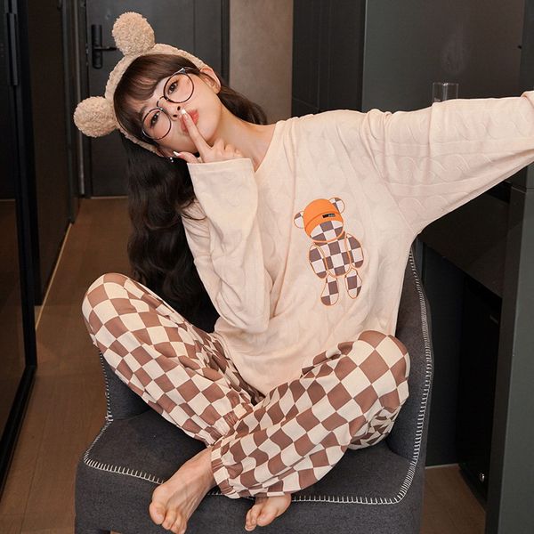 

homewear sets for womens outfits two piece set women designer pajamas spring autumn long sleeve comfort set loose fitting multiple options c, White