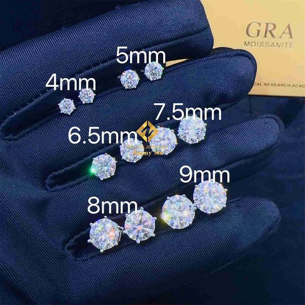 

pass diamond tester gra certificates screw back iced out earring man 4mm --9mm mm brilliant cut vvs moissanite hip hop earring, Golden
