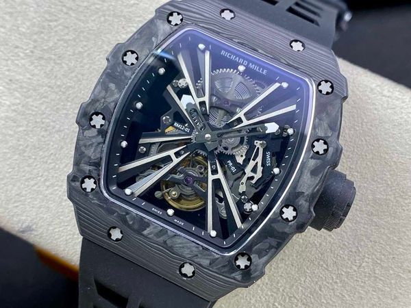 

rm12-01 real tourbillon watch fantasic superb men wrist watches mm9f high-end quality mechanical uhr ntpt all carbon fiber case montre richa, Slivery;brown