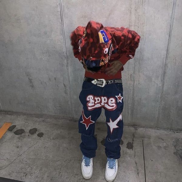 

women s jeans hip hop fashion streetwear star print hole american retro low waist loose denim pants y2k straight man 230801, Blue