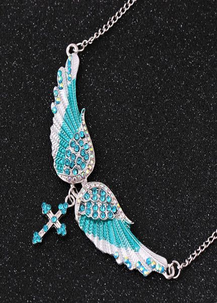 

new fashion angel wings necklace men's and women's necklace pendant pink white blue red 4 colors8975062, Silver