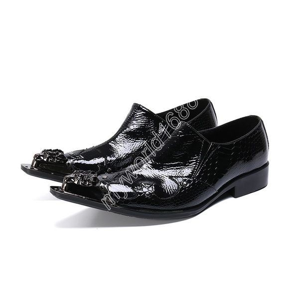 

fashion shoes men pointed metal tip genuine leather dress shoes business formal zapatos de hombre, Black