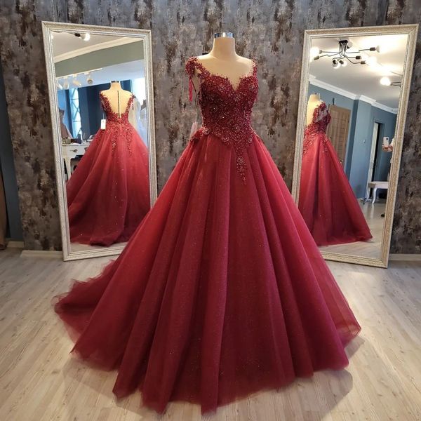 

red luxury shiny sweetheart evening dresses 2023 crystal beading lace tull sleeveless a-line evening prom gowns vestidos de noche, Black;red