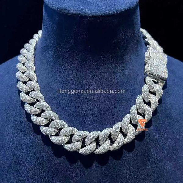 

hip hop vvs moissanite chilled diamond gold chain necklace 925 sterling silver 20mm men's chain necklaces miami cuban chain