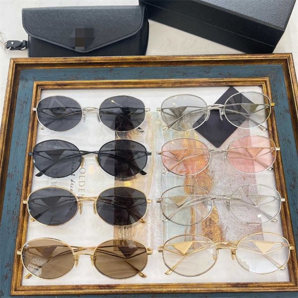 

2023 luxury designer new p's metal plain tinted sunglasses ins net red same triangle sunglasses spr60y, White;black