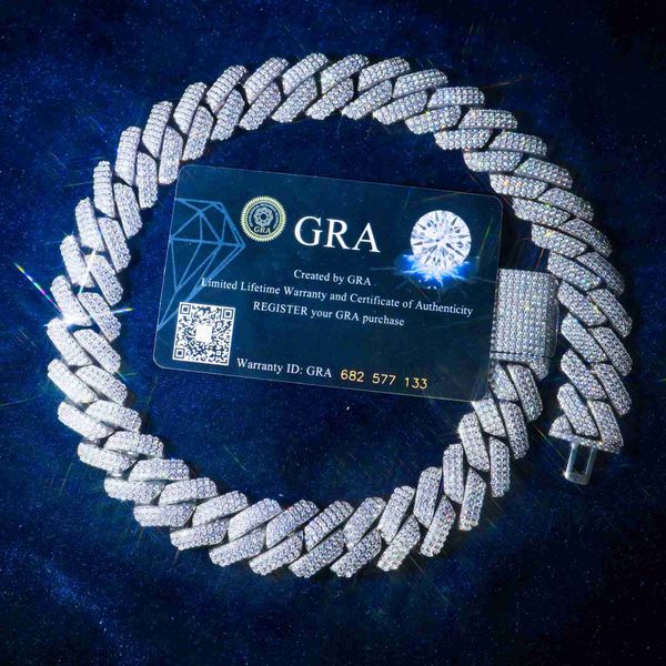 

men hip hop jewelry 19mm cuban link 5a cz prong setting 925 silver iced out chain necklace bling diamond chains custom