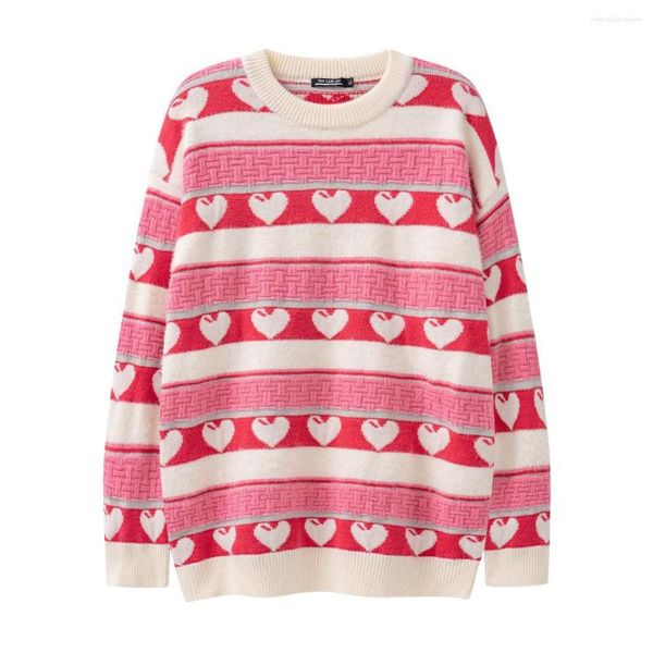 

men's sweaters haruku striped knitwears y2k oversized autumn/winter jacquard inlaid wool vintage mens and womens love splice knitted, White;black