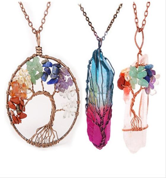 

3pcsset 7 chakra quartz natural stone tree of life pendulum pendant necklace for women healing crystal necklaces pendants reiki j6574057, Silver
