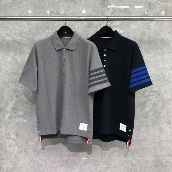 

dongguan brand direct selling tb four bar t-shirt men's summer polo collar blue bar/grey pearl floor cotton short sleeve, White;black
