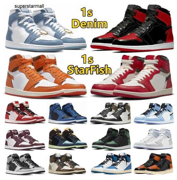 

2023 jumpman 1 basketball shoes lost found denim 1s starfish patent bred unc toe mid space jam dark mocha reverse laney twist women mens tra, Black