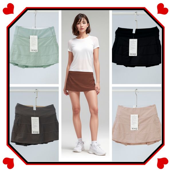 

yoga suit, nude fabric, women's tennis short skirt, shorts, pleated skirt, versatile fake two-piece anti glare outdoor, Black;red