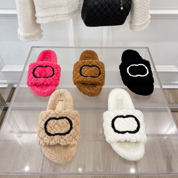 

brand slippers with the highest quality 2023 new little fragrant lamb hair french one line flat bottom thick bottom fur slippers for casual, Black