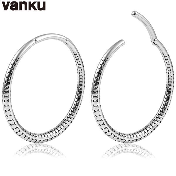 

navel bell button rings vanku 2pcs punk round hoops ear weights for stretched stainless steel ear expander body piercing tunnel ear jewelry, Silver
